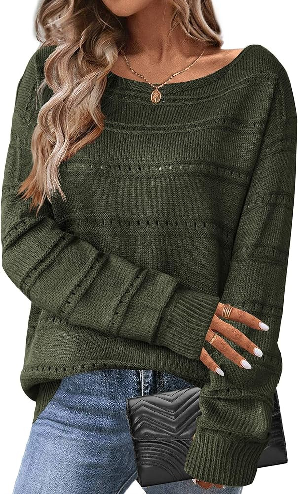 Zeagoo Womens Sweaters Cute Long Sleeve Off The Shoulder Pullover Tops Hollow Out Crochet Dressy ... | Amazon (US)