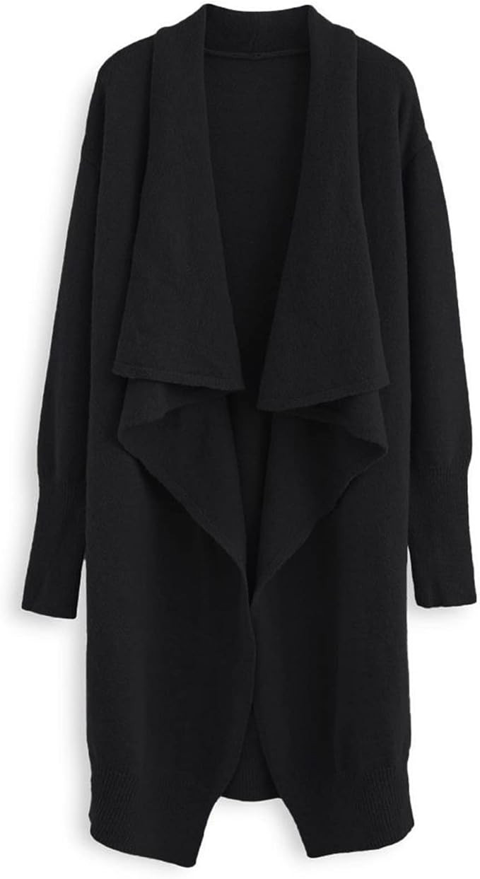 CHICWISH Women's Classy Light Tan/Black Open Front Knit Coat Cardigan | Amazon (US)