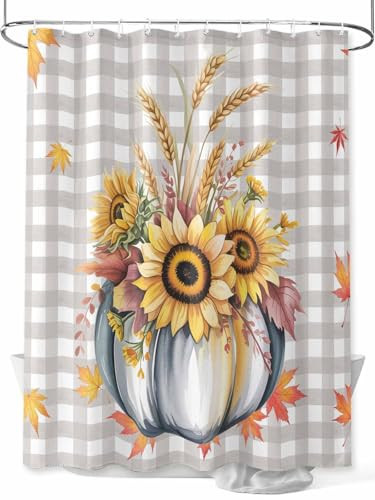 Vandarllin Fall Pumpkins Leaves Shower Curtain, Thanksgiving Shower Curtains Set with Hooks, Rustic Farmhouse Gray Buffalo Plaid Waterproof Fabric Bathroom Decor Home Accessories,Stall 36 X 72 Inch | Amazon (US)