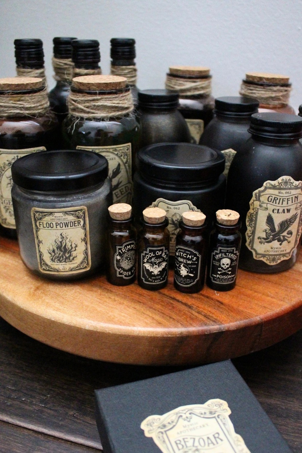 DIY Harry Potter potions. Gillyweed, bezoar, floo powder and more! Get your super affordable printable potion labels from Etsy. Print them on regular computer paper and paste them on your potion bottles with Mod Podge! So easy! I painted some recycled and store bought bottles with matte black spray paint. I got the brown bottles from Dollar Tree! #DIYcrafts #Harrypotter #LTKfind

#LTKHome #LTKSeasonal #LTKHalloween