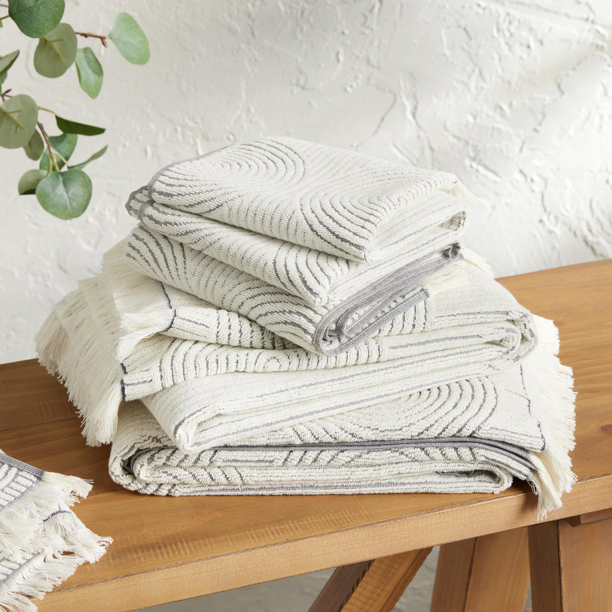 Morgan Gray and Off White Sculpted Spiral Towel Collection | World Market