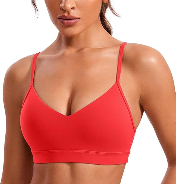 CRZ YOGA Butterluxe V-Neck Sports Bras for Women - Adjustable Thin Straps Padded Yoga Top Basic W... | Amazon (US)