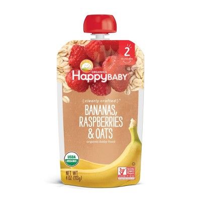 HappyBaby Clearly Crafted Bananas Raspberries & Oats Baby Food Pouch - (Select Count) | Target