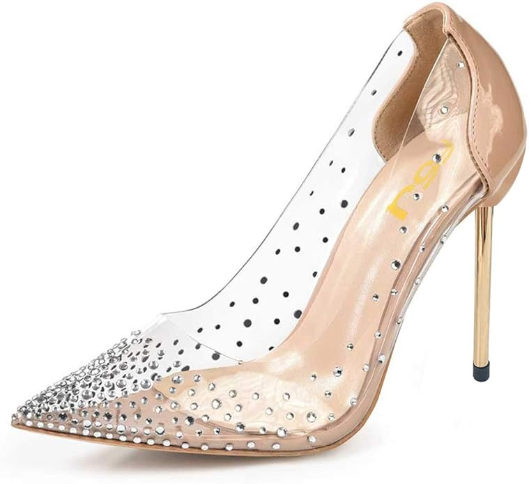 FSJ Women Studded Pointed Toe Transparent Pumps High Heels Shoes with Cute Bowknot US Size 4-15 M | Amazon (US)