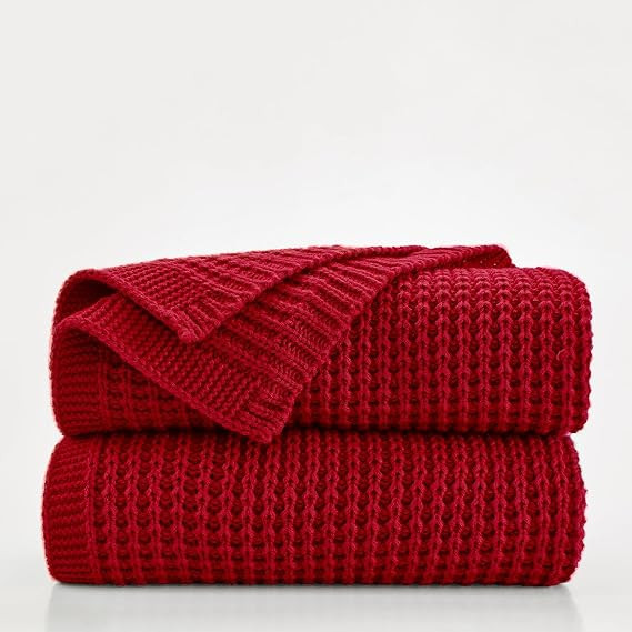 Douceur Christmas Red Throw Blanket for Bed, Soft Chunky Cable Knit Throw Blanket, Classic Fisher... | Amazon (US)