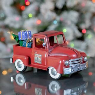 13 in. Metal Truck with Christmas Tree and Gifts in Antique Red | The Home Depot