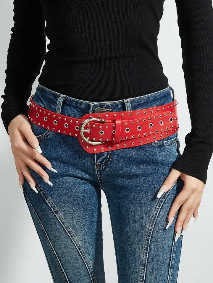 1pc Women's Dark Western Style Wide Waistband With Heavy-Duty Studs Decor | SHEIN