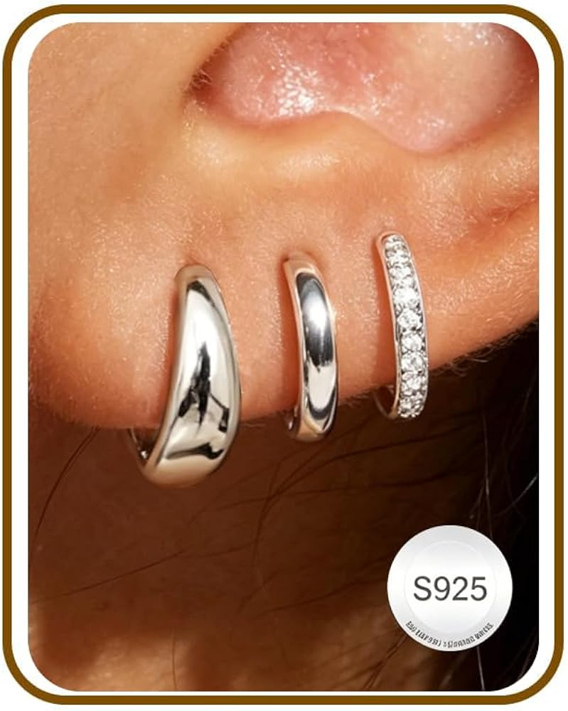 Jewelry for Her Gift 3 Pairs 925 Sterling Silver Earrings for Women Non Tarnish Small Hypoallerge... | Amazon (US)