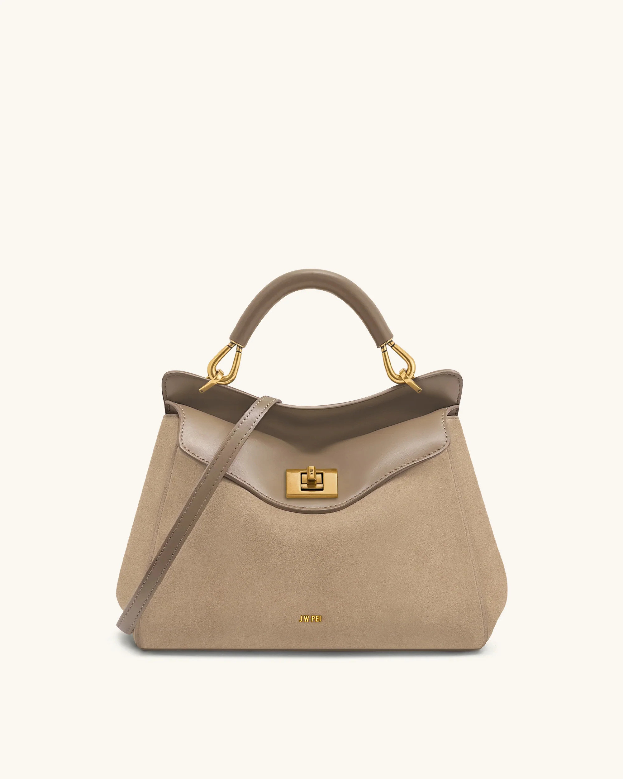 Lucia Classic Faux Suede Top Handle Bag - Taupe | JW PEI US
