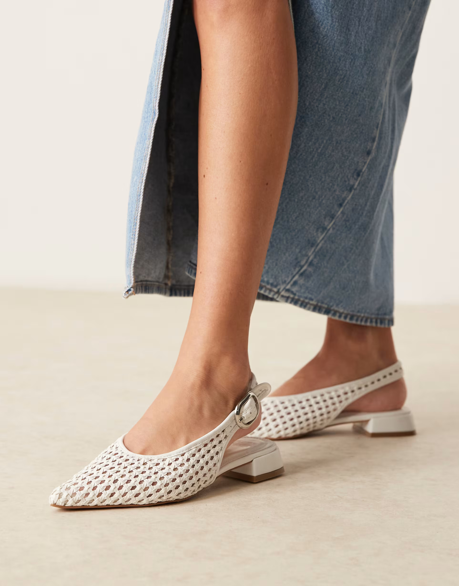 ASOS DESIGN Leonora slingback ballet in white weave | ASOS | ASOS (Global)