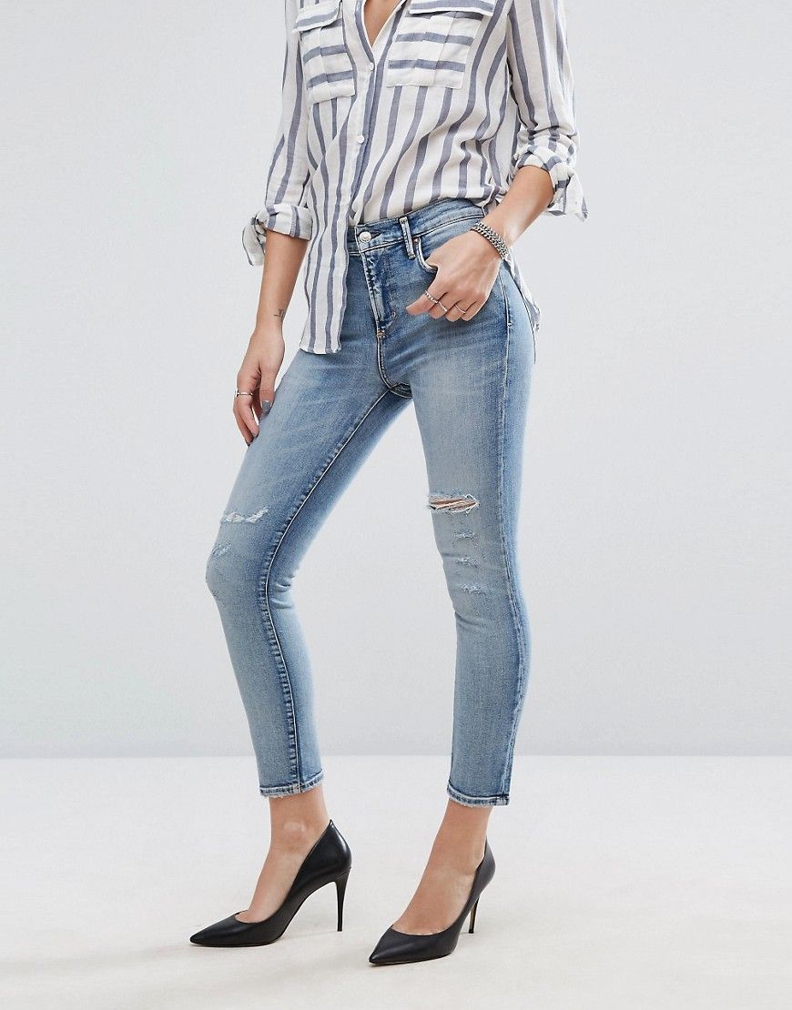 AGOLDE Sophie Crop Jean with Rips - Blue | ASOS US