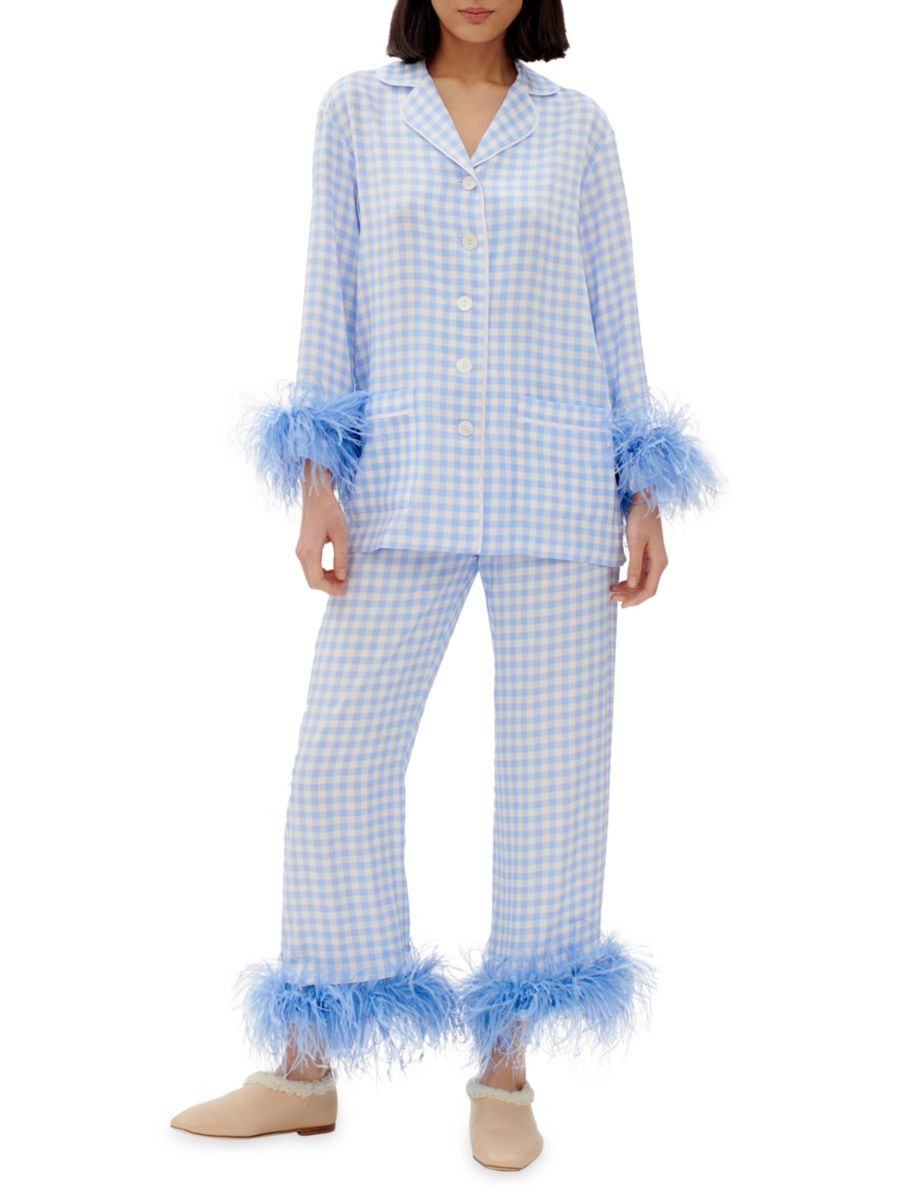 Feather-Embellished Gingham Pajama Set | Saks Fifth Avenue