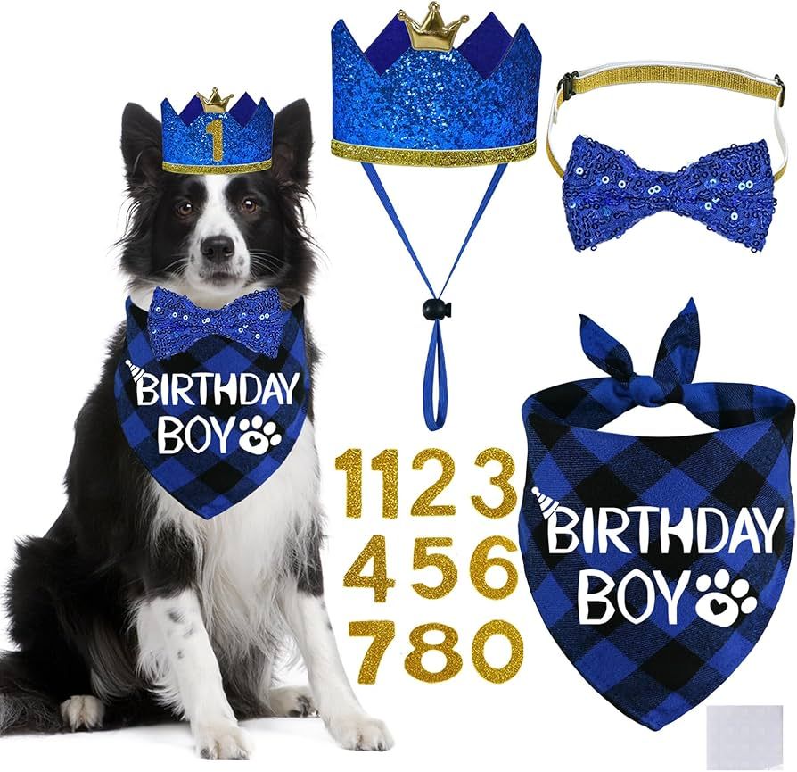 STMK Dog Birthday Party Supplies, Multi Size Dog Birthday Hat with Numbers Dog Birthday Boy Banda... | Amazon (US)