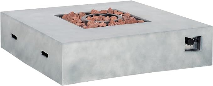 Outsunny Outdoor Propane Fire Pit Table Faux Grey Ledge Stone 42-inch Square Fire Table, 50,000BT... | Amazon (US)