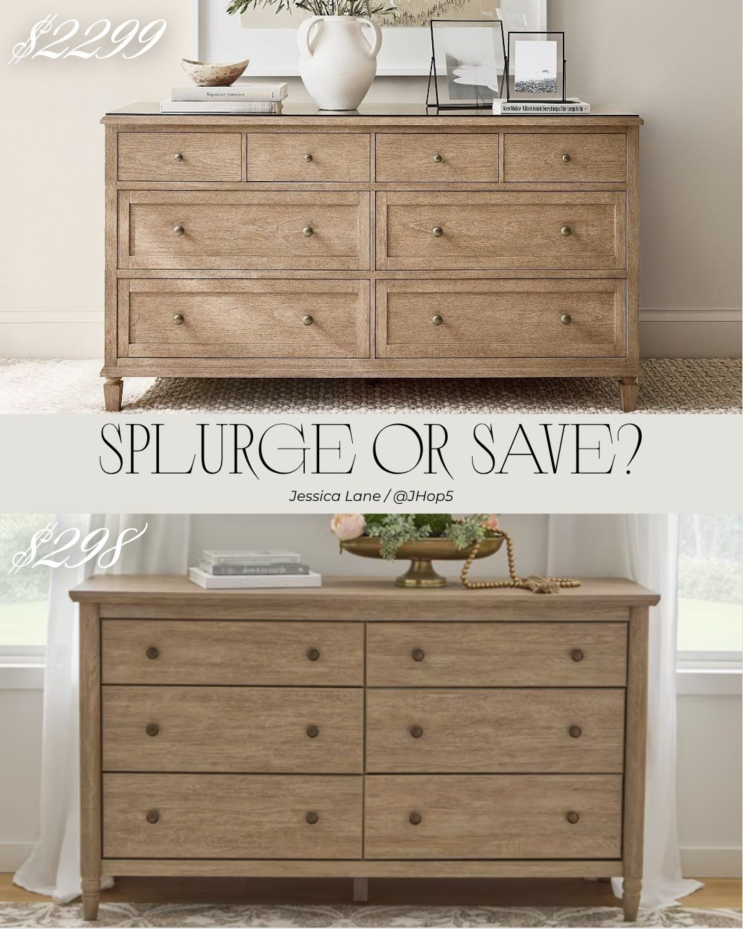Get the designer look for less with this incredible lookalike of the Pottery Barn Sausalito dresser for under $300. Tap to shop both options!#splurgevssave #lookforless #walmarthome #bedroomdecor 

#LTKHome