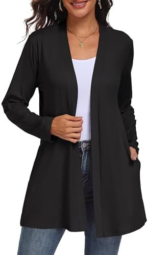 QIXING Womens Casual Lightweight Cardigan with Pocketes Long Sleeve Open Front Cardigan | Amazon (US)