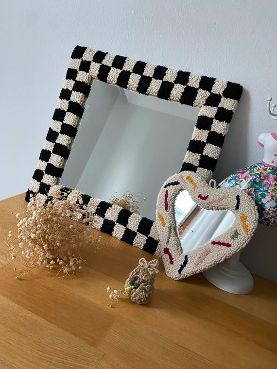 Tufted hearth shaped colourful mirror | punch needle embroidered modern | organic mirror| nursery... | Etsy (US)