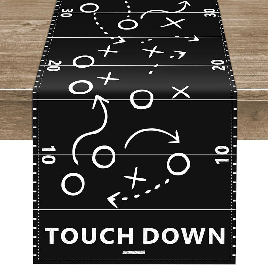 Football Party Decorations Sport Rugby Table Runner Black White Flax Football Team Tablecloth Tou... | Amazon (US)