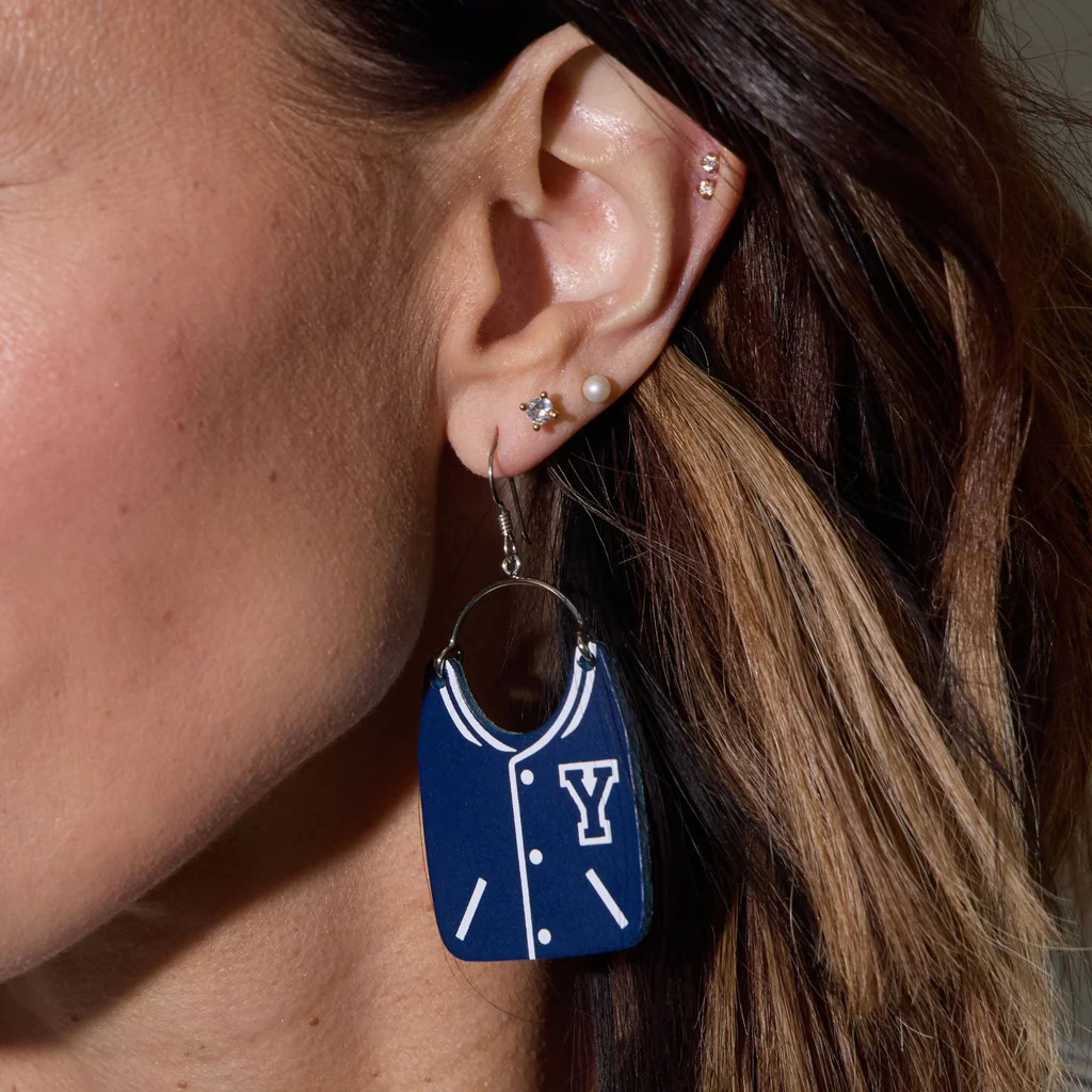Brigham Young University Letter Jacket Earrings | Nickel and Suede