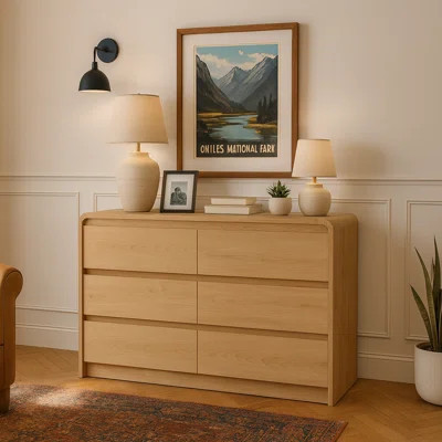 Natural Wood 6 - Drawer Dresser, Modern Storage Cabinet For Bedroom, Living Room | Wayfair North America
