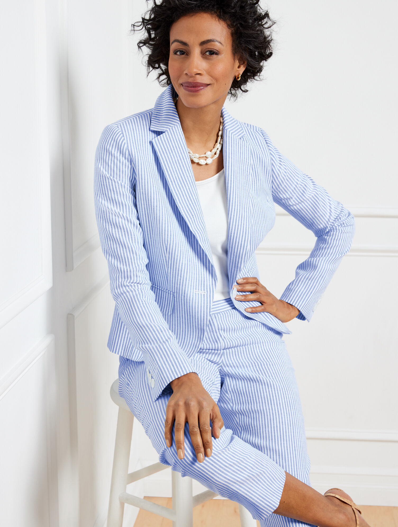 Linen Blend Blazer - Sunset Stripe | Talbots