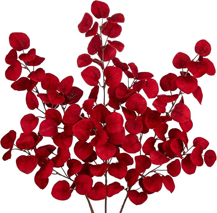 3PCS 28'' Burgundy Red Artificial Eucalyptus Long Fall Branches for Vase | Amazon (US)