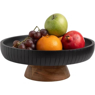 Mango Wood Fruit Bowl, Decorative Black Bowl With Natural Finish Pedestal | 12" Dia | Dual Tone Look | Use As Centerpiece For Kitchen Counter Or Dinin | Wayfair North America