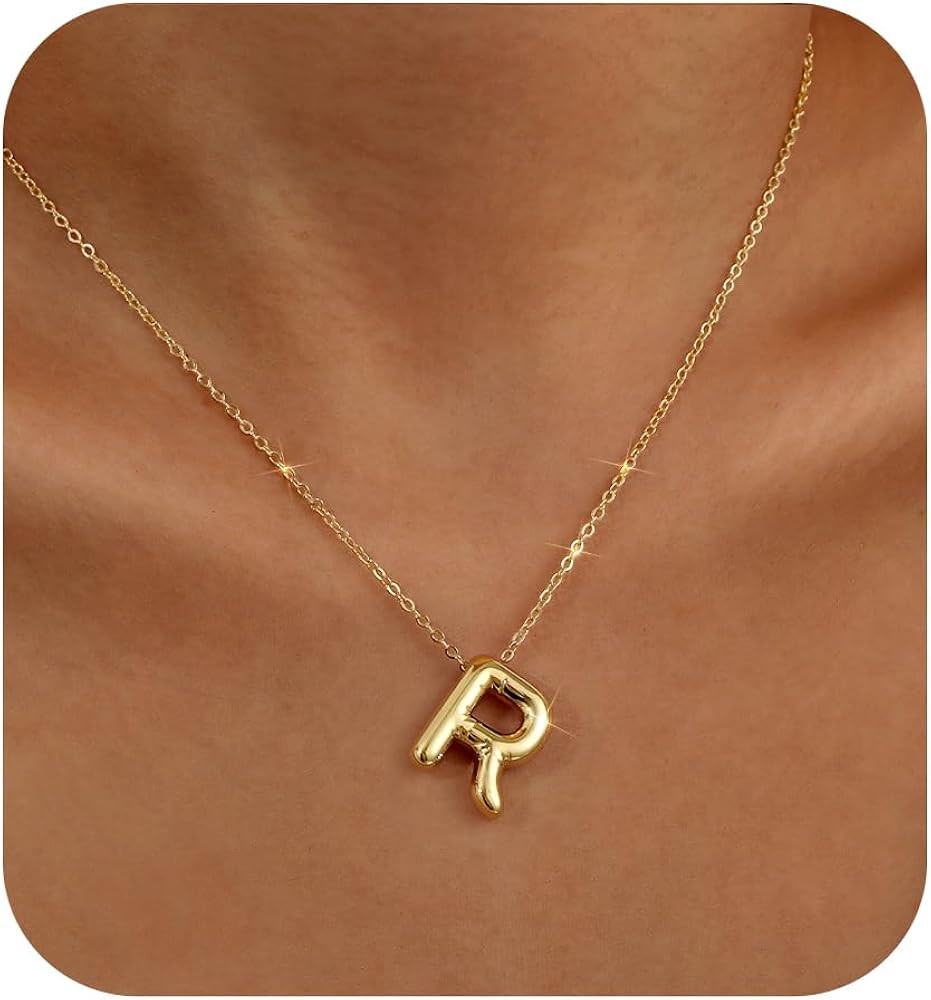 Lcherry Birthday Letter Necklace Bubble Gold-Plated Initial Necklaces for Women Balloon Charm Nec... | Amazon (US)