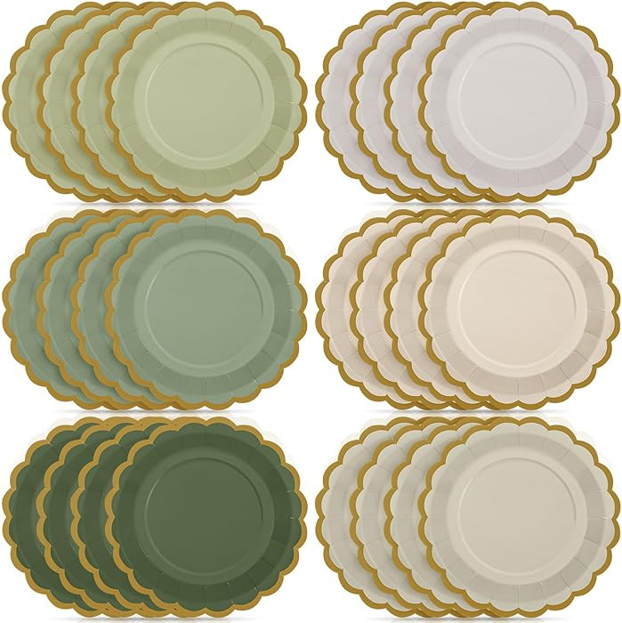 48 Pcs Sage Green Paper Plates 9 Inch Gradient Scalloped Paper Disposable Dinner Dessert Plates f... | Amazon (US)