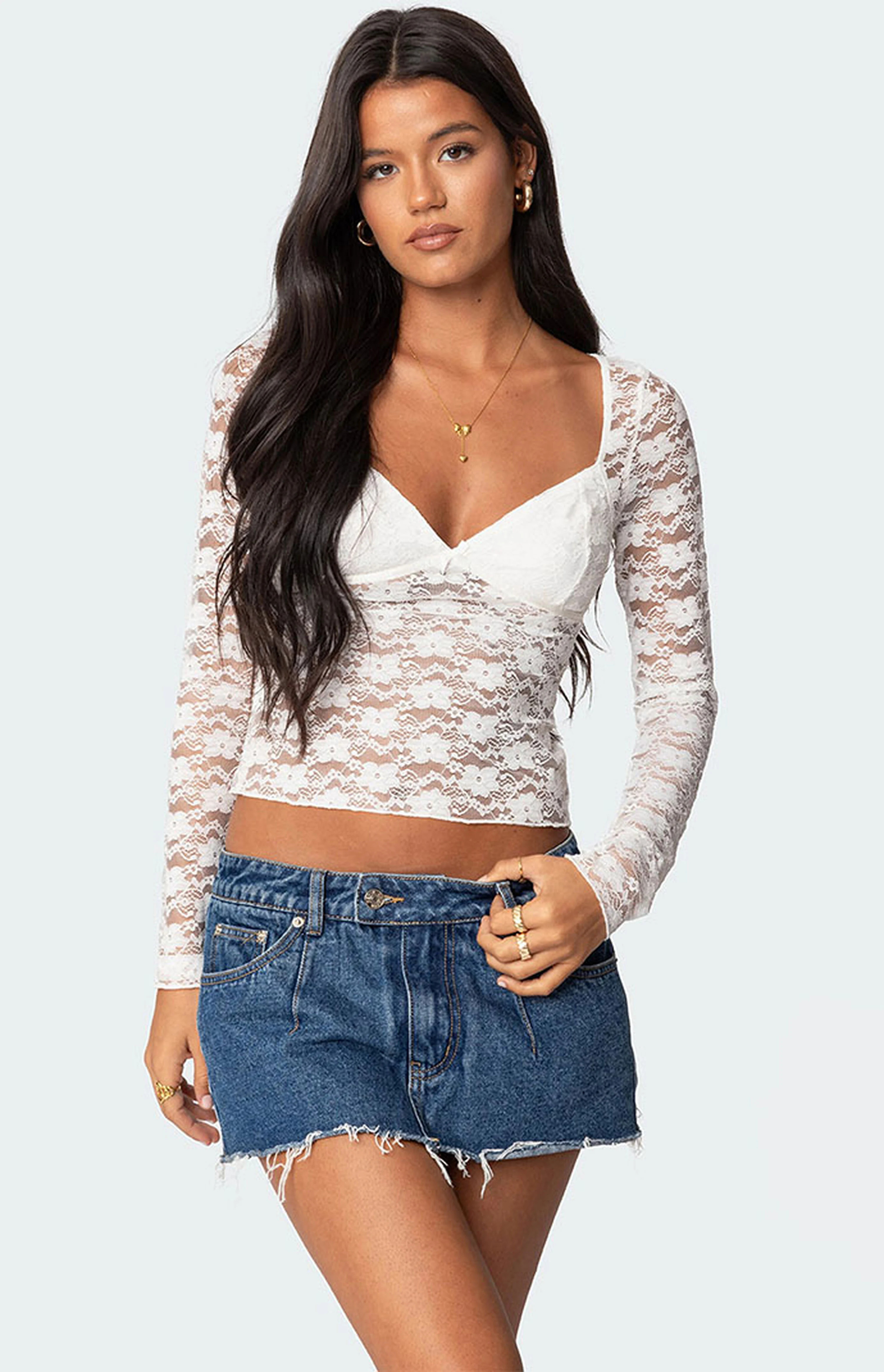 Edikted Mykonos Sheer Lace Top | PacSun