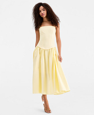 Women's Mixed-Media Dropped-Waist Midi Dress | Macy's