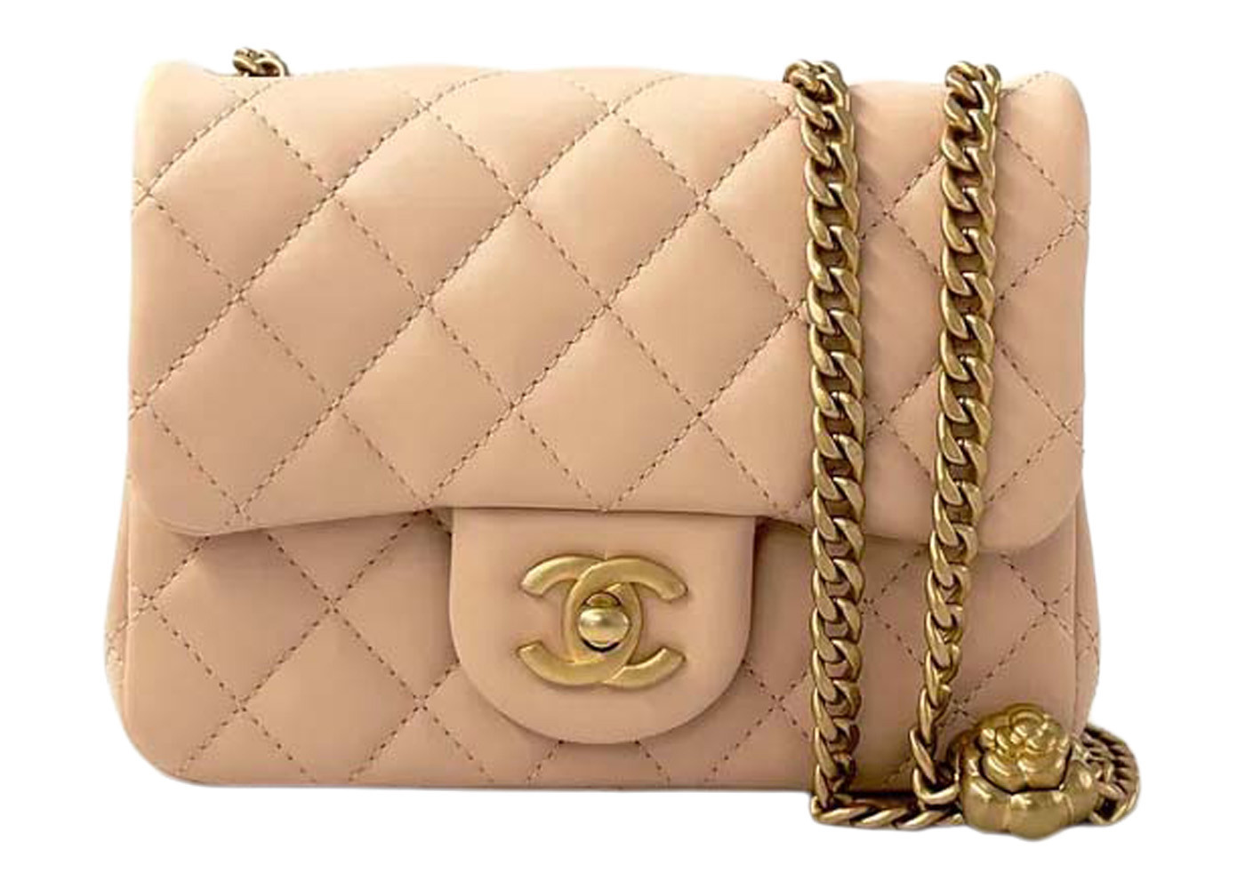 Women's Chanel Flap Bag with Camellia Chain 17cm in Beige (As4040/B10716/Nn269) | StockX