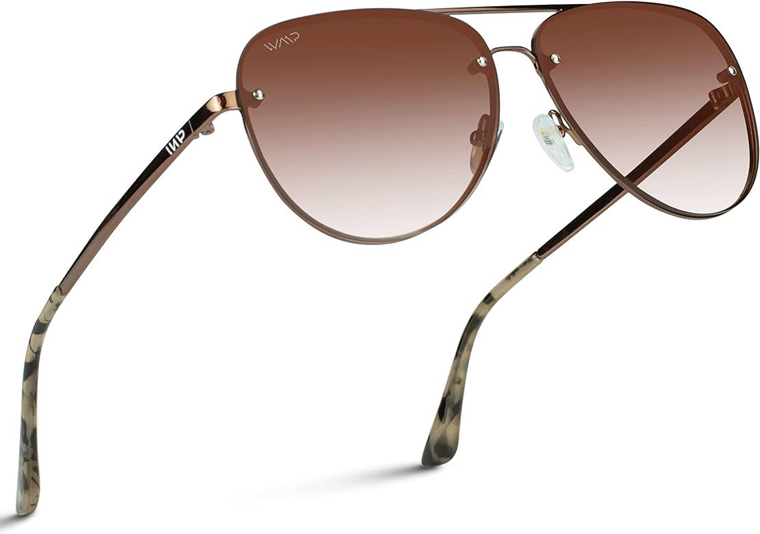 WMP Eyewear - Oversized Aviator Sunglasses Featuring Rimless Lenses with Flat Gradient Lenses and... | Amazon (US)