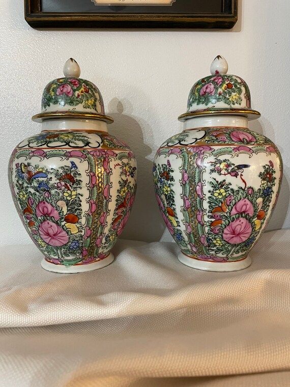 Vintage Rose Canton Ginger Jars With Lids  a Pair - Etsy | Etsy (US)