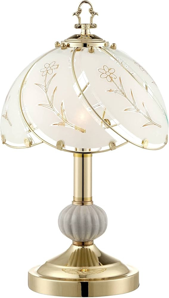 Regency Hill Traditional Accent Table Lamp 15" High Polished Brass Gold Floral Etched Art Glass S... | Amazon (US)