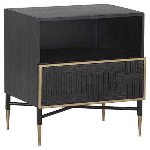 Sunpan Markwood Rustic Brown Mango Wood Black Steel Brass Accent 1 Drawer Nightstand | Kathy Kuo Home