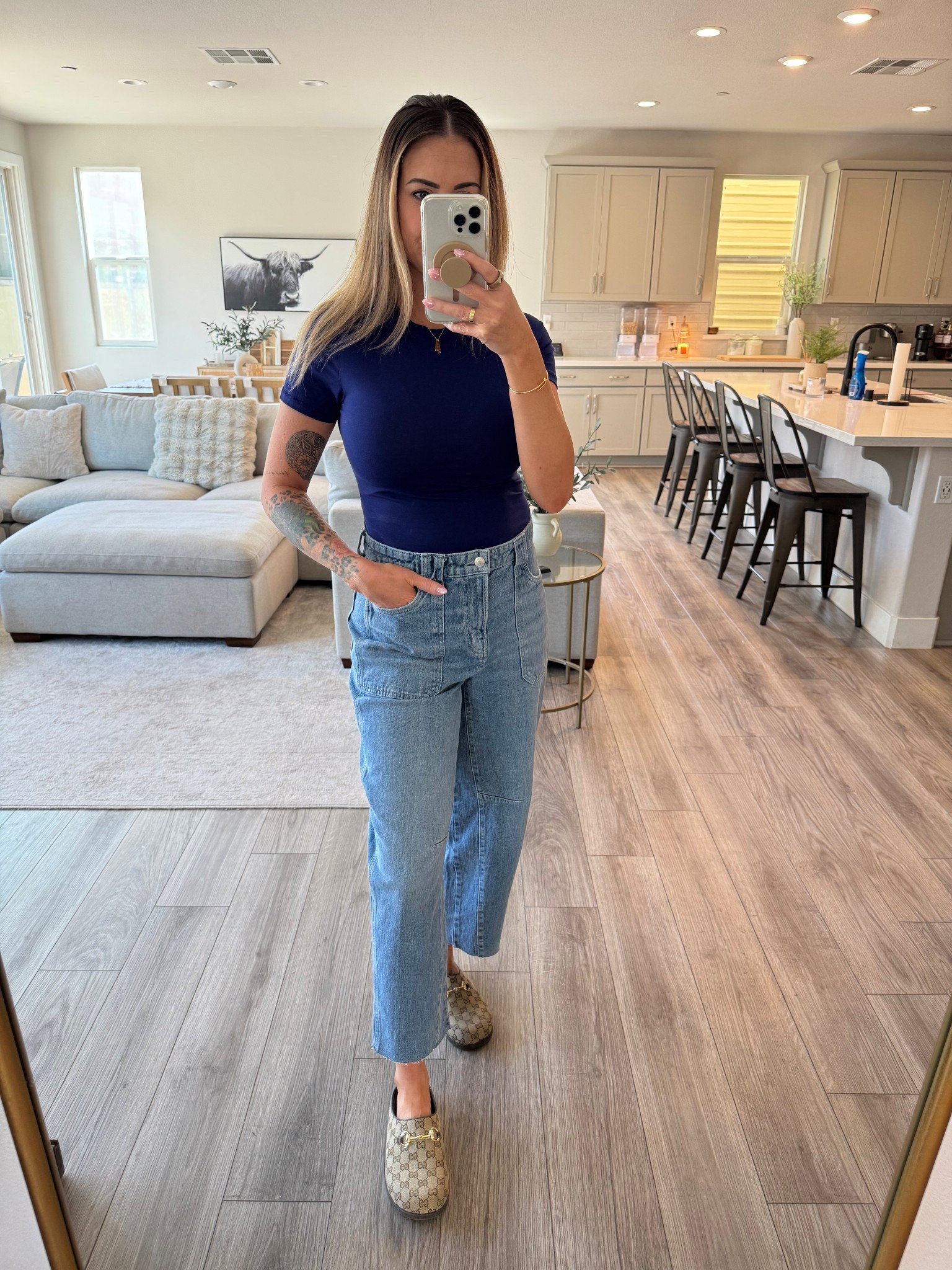 Wearing a size small top and size 6 denim  

#LTKootd #LTKmomlife #LTKgrwm