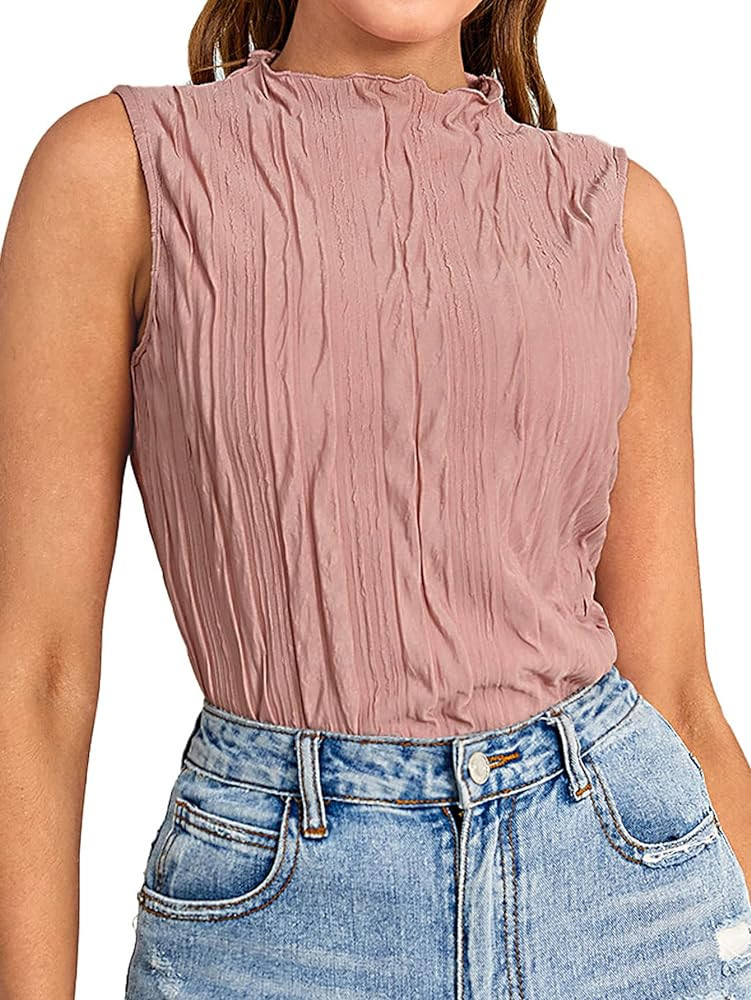 Verdusa Women's Sleeveless Mock Neck Textured Tank Top | Amazon (US)