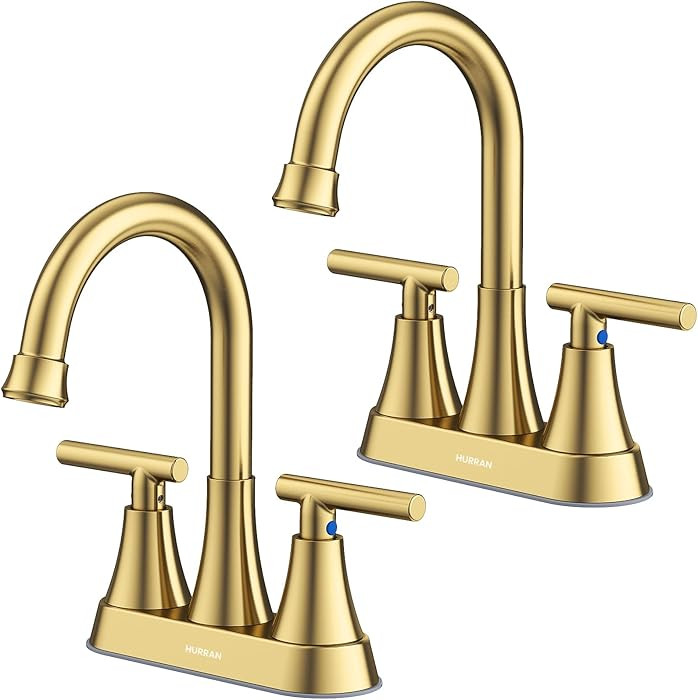 Bathroom Faucets for Sink 3 Hole, Hurran 4 inch Brushed Gold Bathroom Sink Faucet with Pop-up Dra... | Amazon (US)