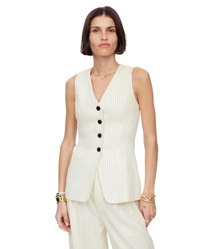 Madewell Women's Cass Vest Linen, Ivory Black Pinstripe | Amazon (US)