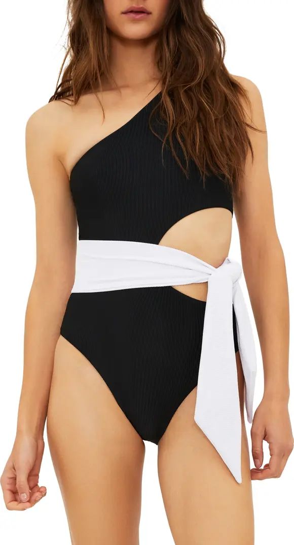 Beach Riot Carlie Cutout One-Shoulder Tie Waist One-Piece Swimsuit | Nordstrom | Nordstrom