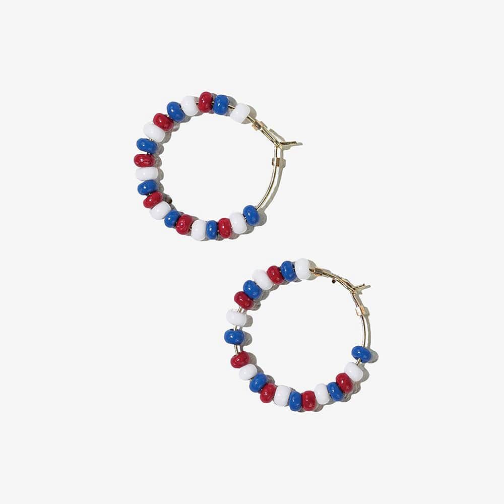 Game Day Mixed Seed Bead Hoop Earrings Red + Blue | INK+ALLOY