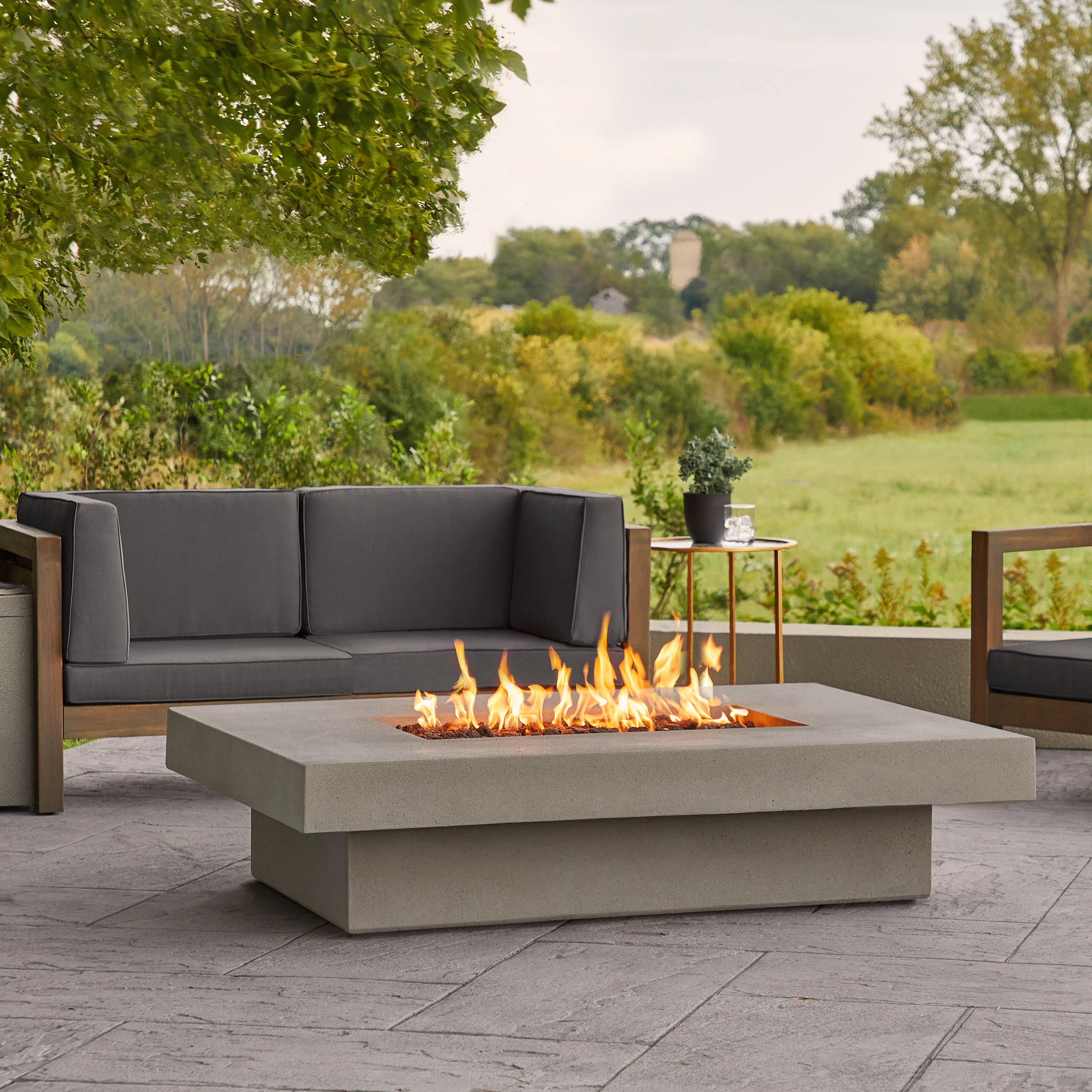 Geneva Rectangle Concrete Propane Fire Pit Table by Jensen Co. | Wayfair North America