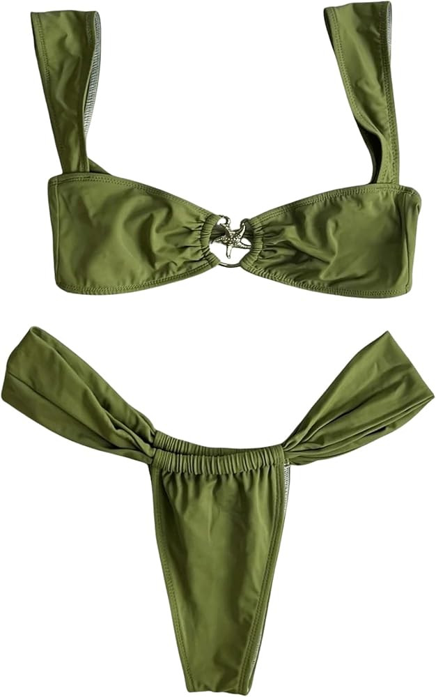Milumia Women's 2 Piece Bikini Set Starfish Wide Strap Tie Back Thong Bathing Suits | Amazon (US)