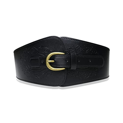 Namzi Women's Black Leather Corset Belt, Thick Waist Cincher Belt with Adjustable Lacing, Wide Waist Trainer for Body Shaping & Dresses | Amazon (US)