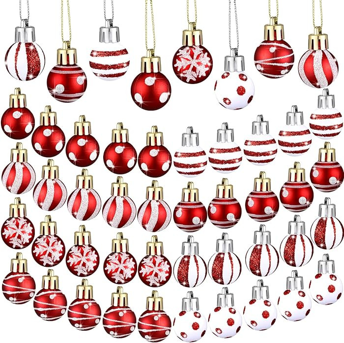 BBTO 40 Pcs Christmas Red and White Ball Ornaments Hanging Mini Glittering Balls Bulbs Balls Mini... | Amazon (US)