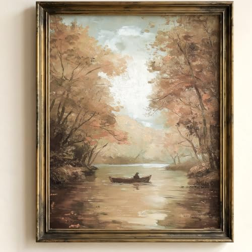 SQGGZH Vintage Autumn Canvas Painting, Moody Fall Landscape Farmhouse Decor, Rustic Neutral Wall Art - 8x10inch Unframed | Amazon (US)
