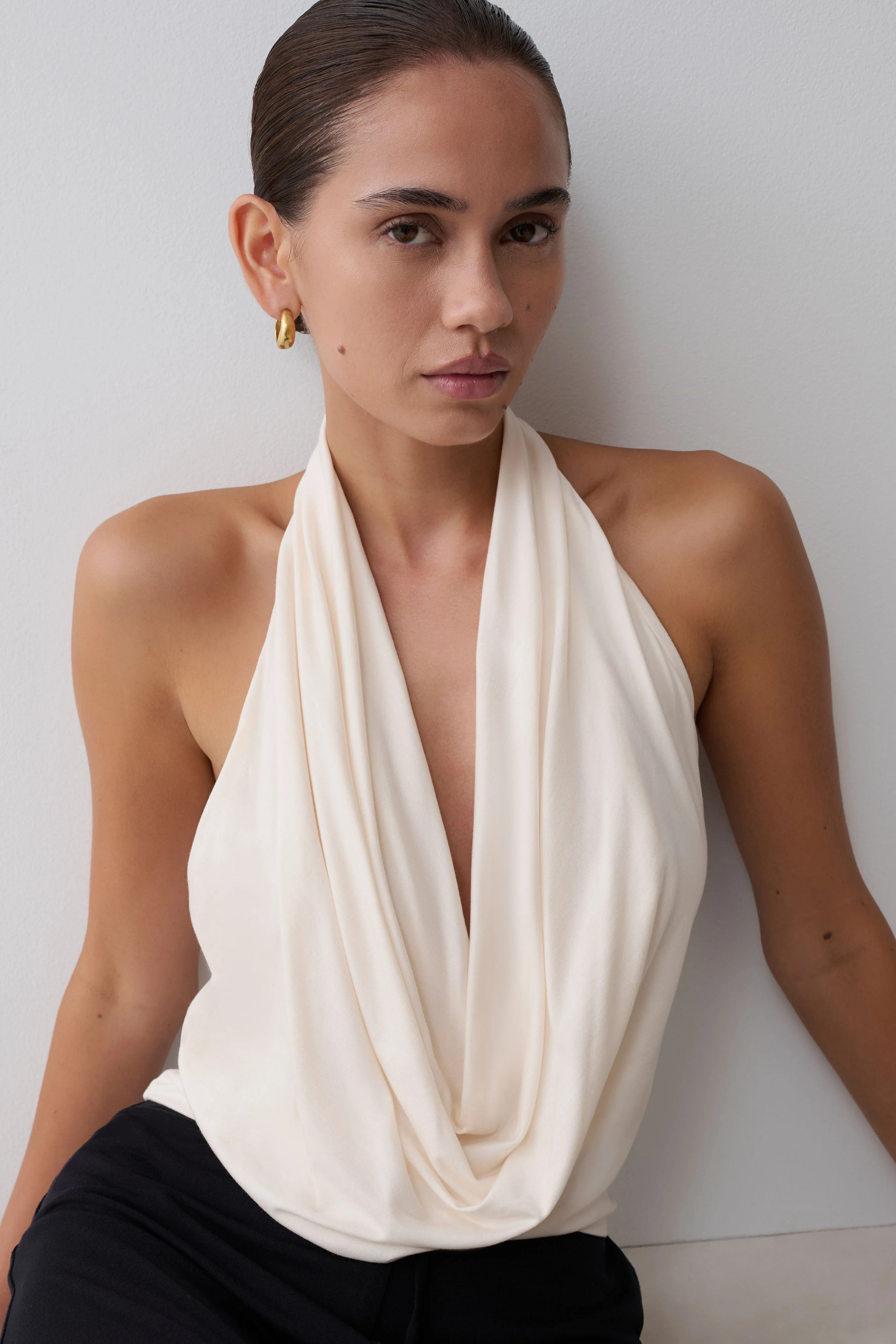Huyen Cowl Front Modal Top - Ivory | MESHKI US