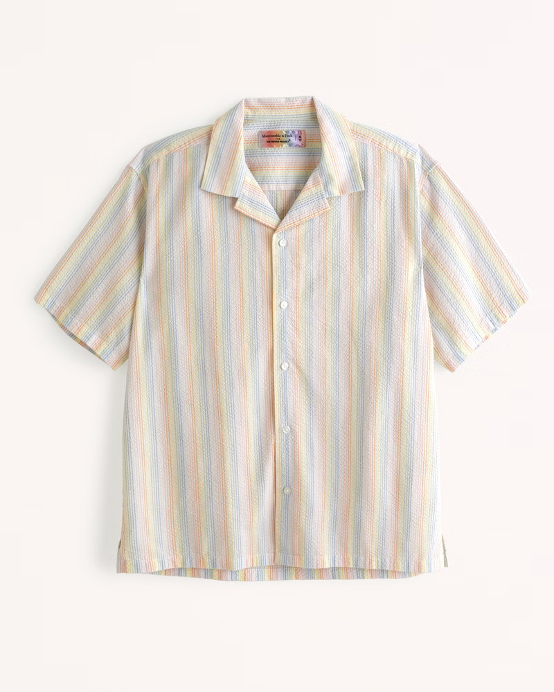 Pride Camp Collar Seersucker Button-Up Shirt | Abercrombie & Fitch (US)
