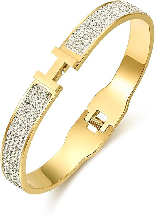 18K Gold and Silver Plated Bangle Bracelet for Women Stainless Steel with Cubic Zirconia Womens J... | Amazon (US)